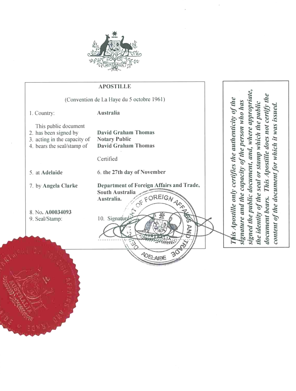 澳洲护照与中国护照为同一人证明（同一人声明）海牙认证